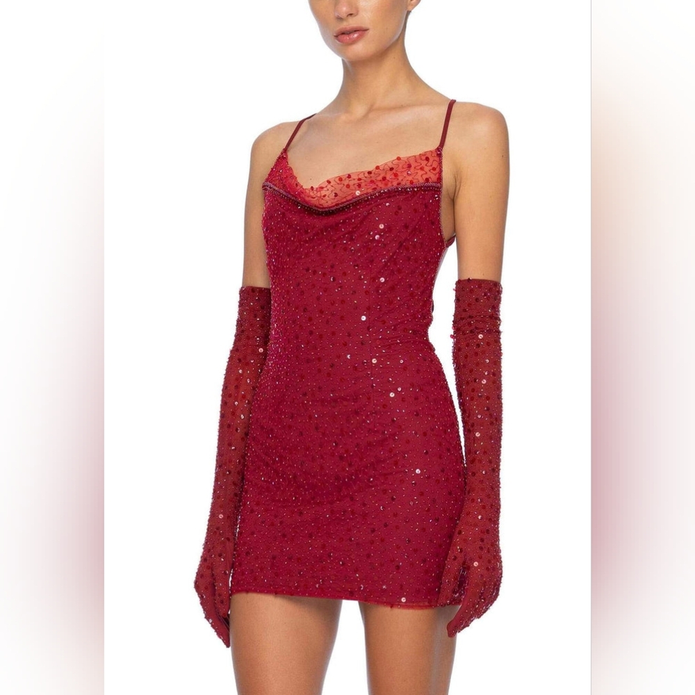 NWOT Red Sequin Backless Mini Dress